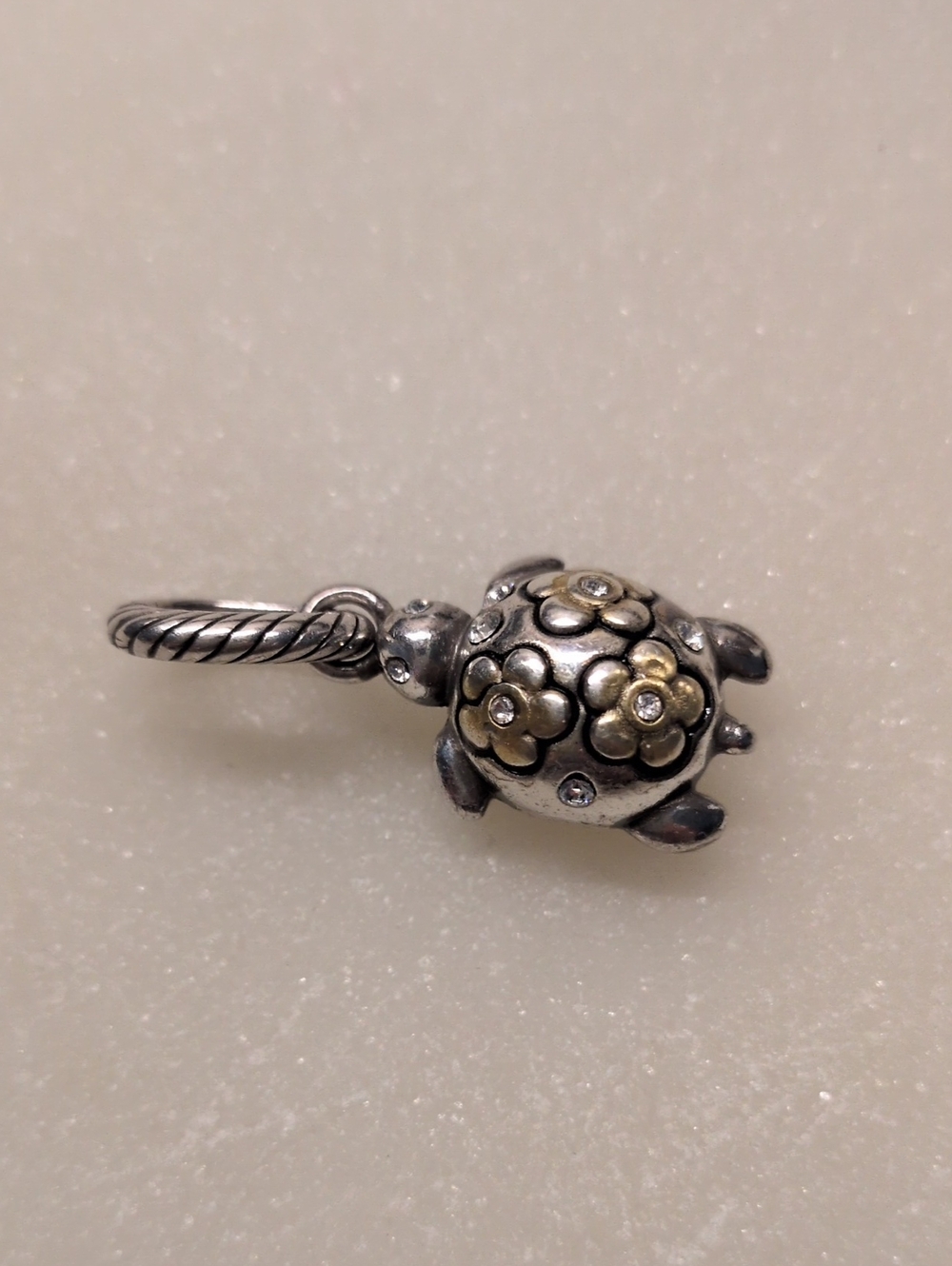 Brighton VERY RARE!! Turtle Two-Tone Charm With Flowers And Crystals